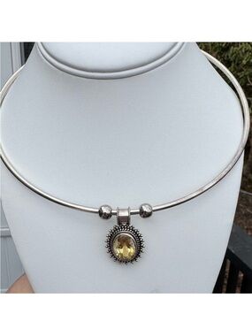 925 Torque Necklace With 10 Carat Natural Citrine Pendant